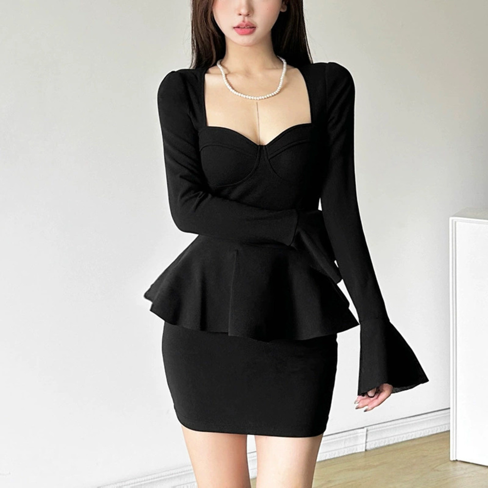 ZARA Elegant Black Ruffle Hem Dress for Fall Fashion